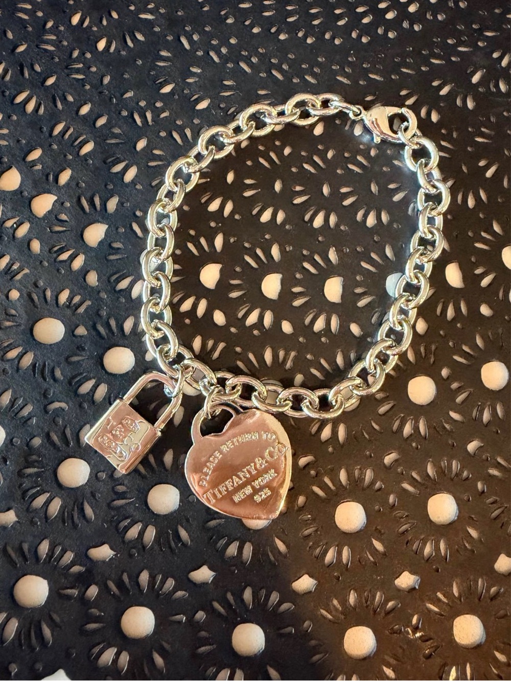 Heart Tag and Padlock Charm Bracelet - silver